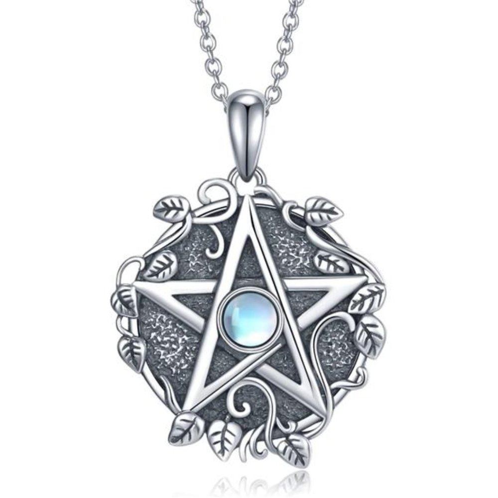 Pentagram Necklace 925 Sterling Silver Pentacle Moonstone Pendant Necklace